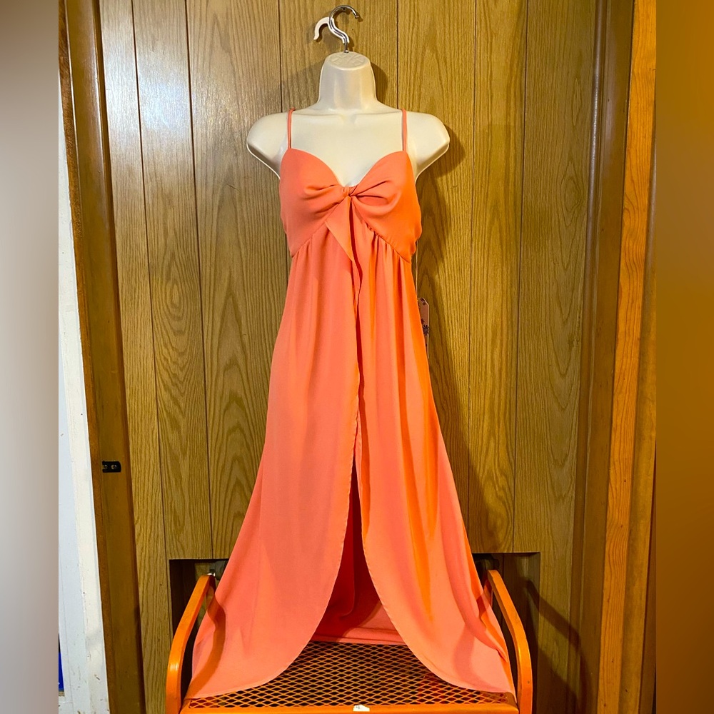 NWT Show Me Your MuMu Maxi Shirt/tunic cami,sheer Salmon pink,high low hem,M